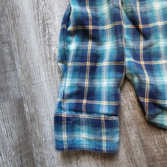 Woolrich Flannel Shirt Men Large Green Plaid Long Sleeve Button Up Flap Pockets - Picture 11 of 13